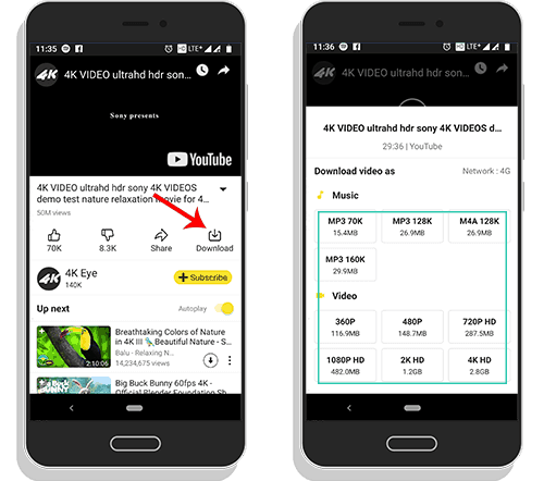 snaptube'dan 4k youtube videoları indirme