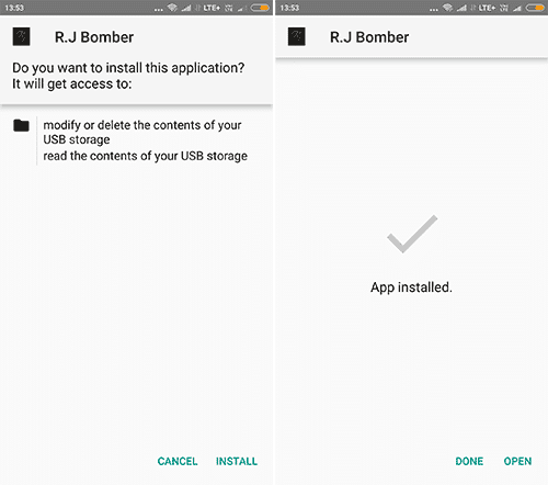 Installazione dell'apk di rj bomber